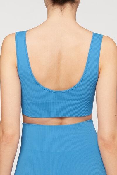 Blue Ribbed Seamless Sport Top, , large image number 4
