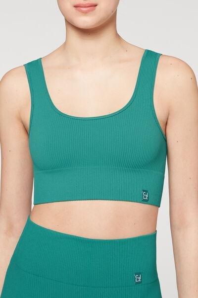 Turquoise Ribbed Seamless Sport Top, , large image number 1