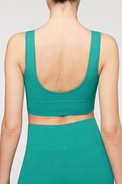 Turquoise Ribbed Seamless Sport Top, , large image number 2