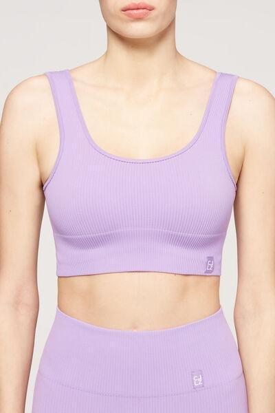 Purple Ribbed Seamless Sport Top, , large image number 0