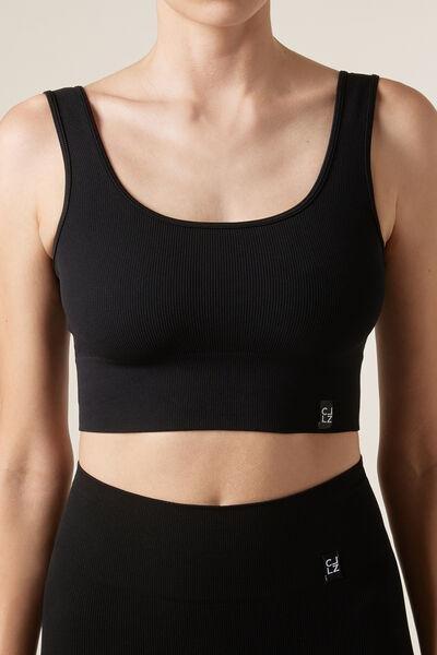 Black Seamless Sports Top, Black, medium