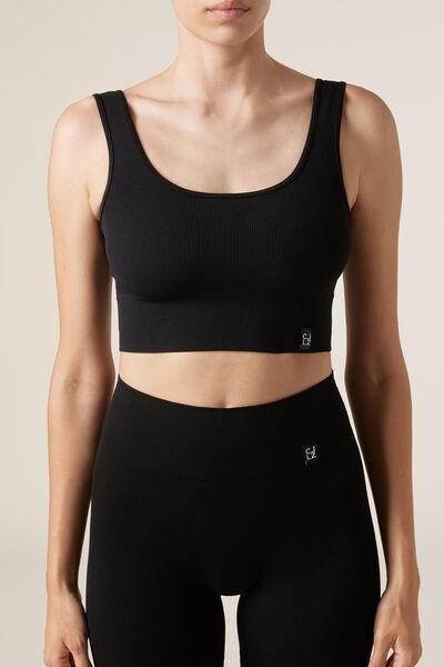 Black Seamless Sports Top, Black, large image number 1