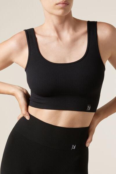 Black Seamless Sports Top, Black, medium