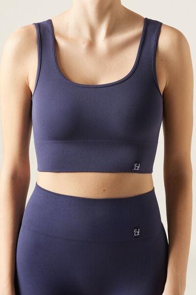 Blue Seamless Sports Top, 5501_084F, large image number 1