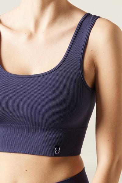 Blue Seamless Sports Top, 5501_084F, large image number 2