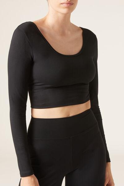 Black Plain Basic Cropped Top, , large image number 0
