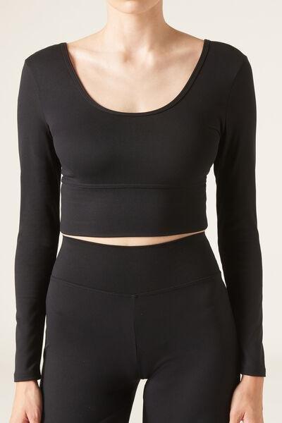 Black Plain Basic Cropped Top, , large image number 1