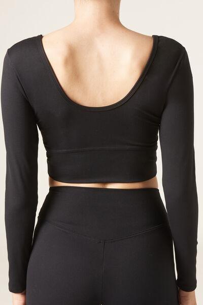 Black Plain Basic Cropped Top, , large image number 2