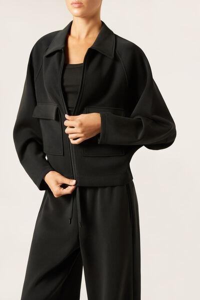 Black Luxe Lounge Pocketed Sweater, Black, medium