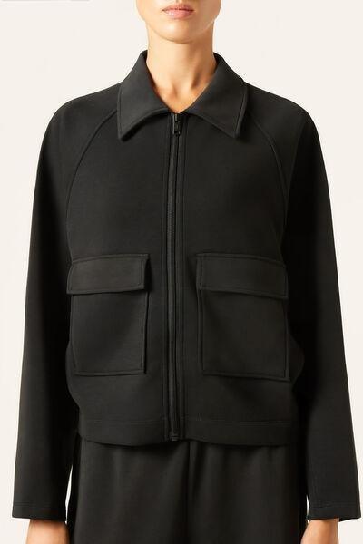 Black Luxe Lounge Pocketed Sweater, Black, large image number 1