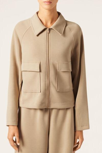 Beige Luxe Lounge Pocketed Sweater, 5501_107F, large image number 1
