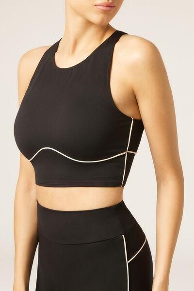 Black Soft Touch Piping Top, , large image number 0