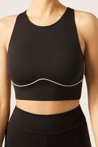 BLACK Soft Touch Piping Top, Black, medium