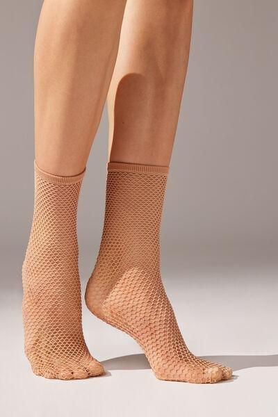 Beige Fishnet Mesh Socks, Natural Fishnet, large image number 3