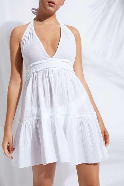 White Short Fabric Dress, Women - One-Size, , large image number 0
