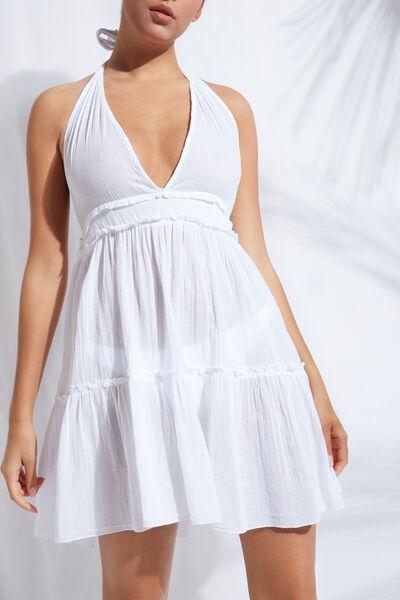 White Short Fabric Dress, Women - One-Size, , large image number 3