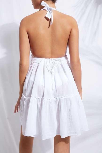 White Short Fabric Dress, Women - One-Size, , large image number 4