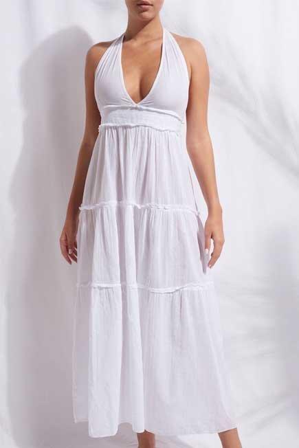 White Long Fabric Dress With Drawstring, Women - One-Size, , large image number 0