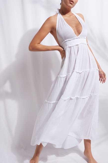 White Long Fabric Dress With Drawstring, Women - One-Size, , large image number 2