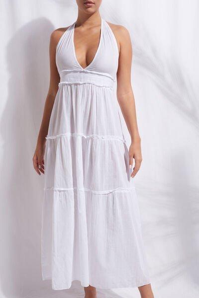 White Long Fabric Dress With Drawstring, Women - One-Size, , large image number 3