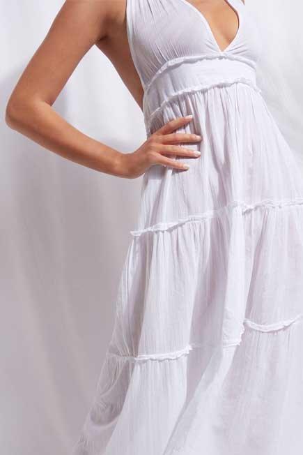 White Long Fabric Dress With Drawstring, Women - One-Size, , large image number 4