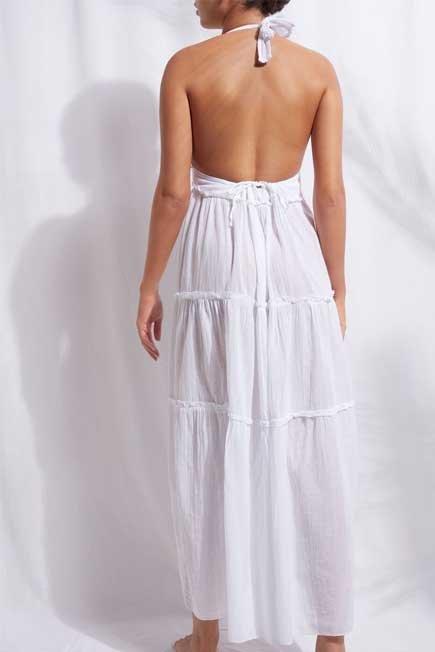 White Long Fabric Dress With Drawstring, Women - One-Size, , large image number 6