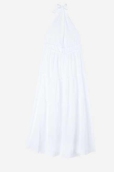 White Long Fabric Dress With Drawstring, Women - One-Size, , large image number 7