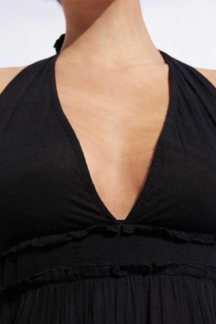 Black Long Fabric Dress With Drawstring, Women - One-Size, , large image number 4