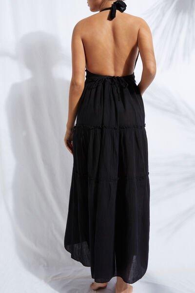 Black Long Fabric Dress With Drawstring, Women - One-Size, , large image number 5
