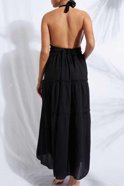 Black Long Fabric Dress With Drawstring, Women - One-Size, , large image number 6