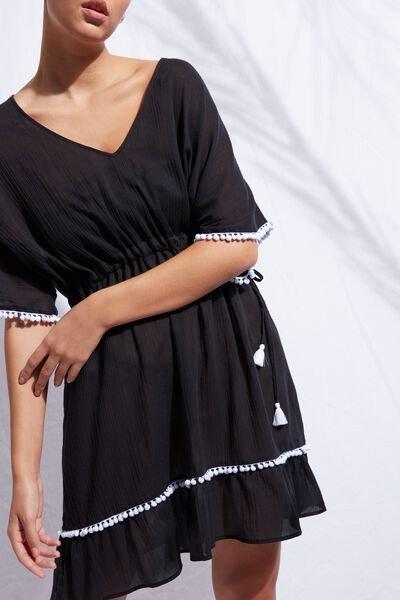Black Pom Pom Dress, Women - One-Size, , large image number 0