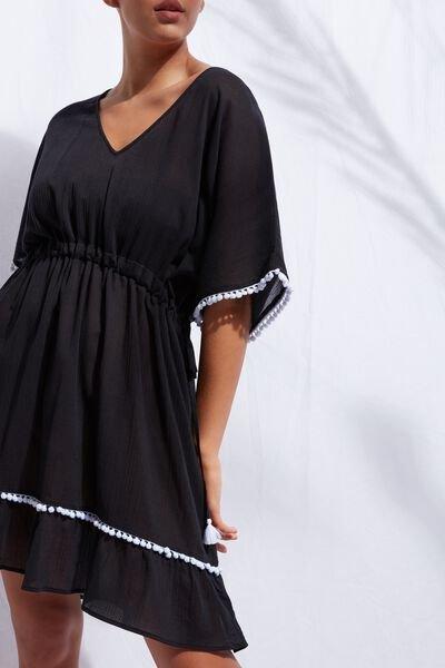 Black Pom Pom Dress, Women - One-Size, , large image number 1