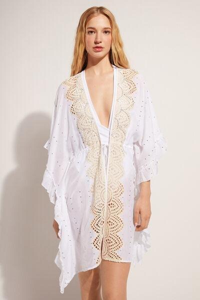 White Broderie Kimono Kaftan, , large image number 1