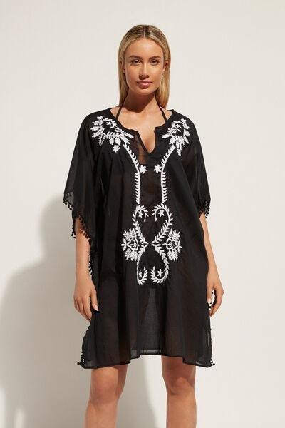 Black Embroidered Kaftan, , large image number 1