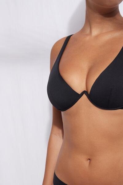 Black Lightly Padded Push-Up Indonesia Bikini Top With V-Shaped Underwire, Women, , large image number 0