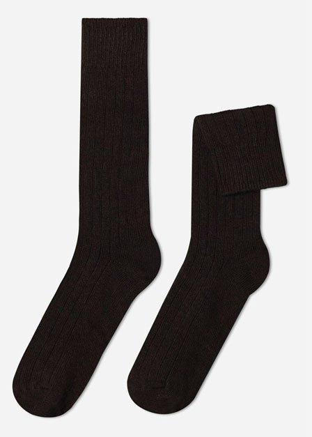 Brown Short Ribbed Socks, , large image number 0