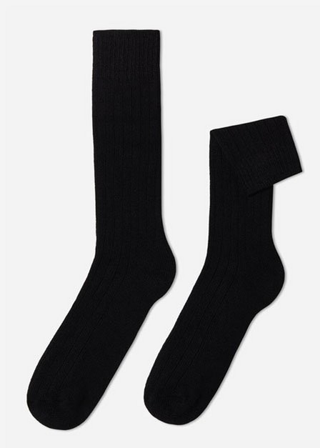 Calzedonia - Black Short Ribbed Socks With Wool And Cashmere, Men
