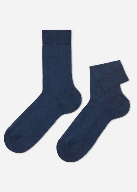 Calzedonia - Denim Blue Short Stretch Cotton Socks ,Men