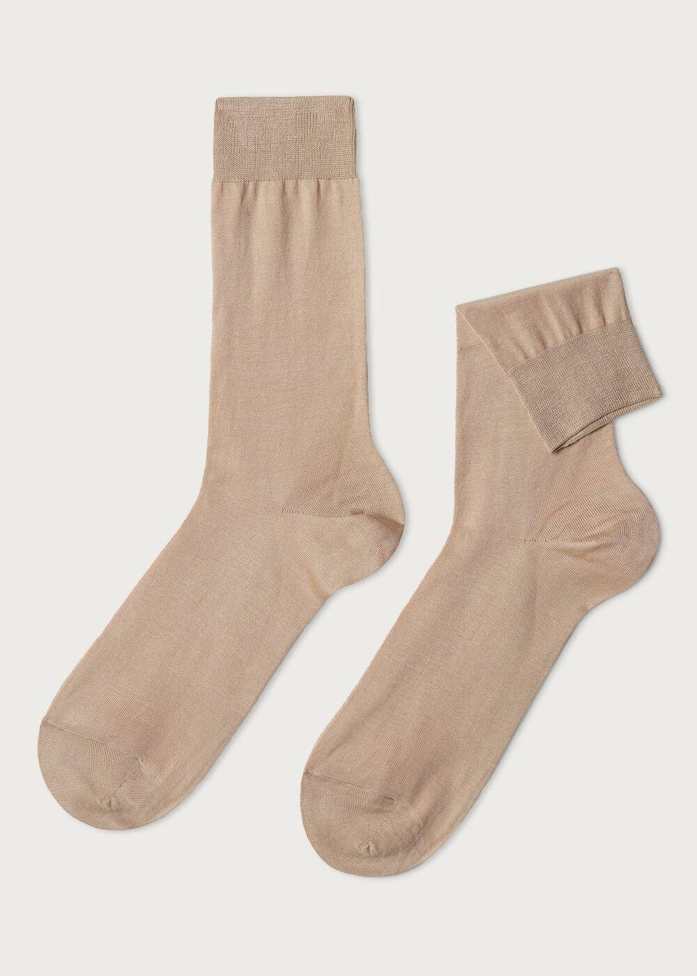 Beige Trimmed Crew Socks, , large image number 0