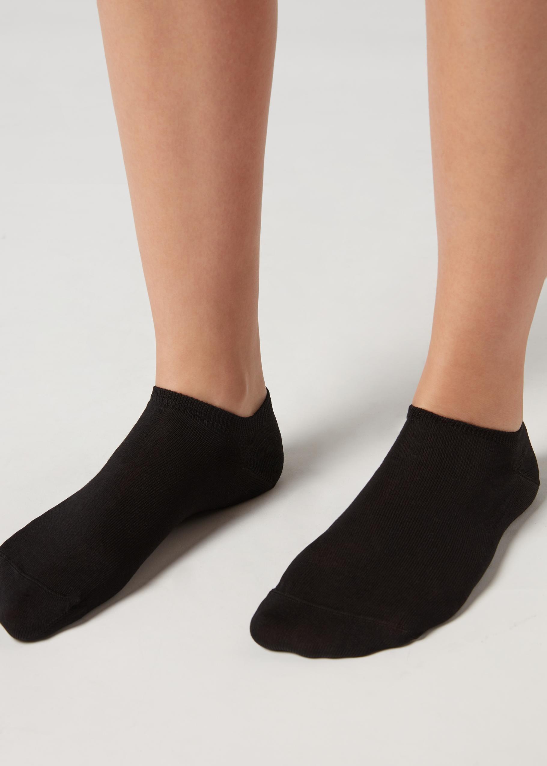 جوارب قطنية سوداء اللون للجنسين, Black, medium