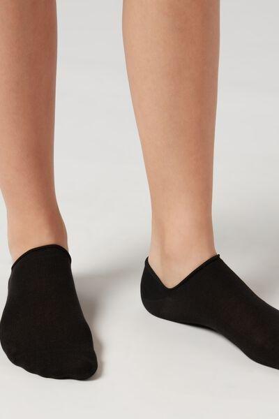 Black Cotton No-Show Socks, , large image number 2