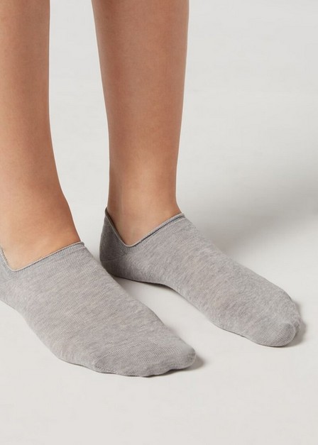 Calzedonia - Grey Blend Cotton No-Show Socks, Unisex
