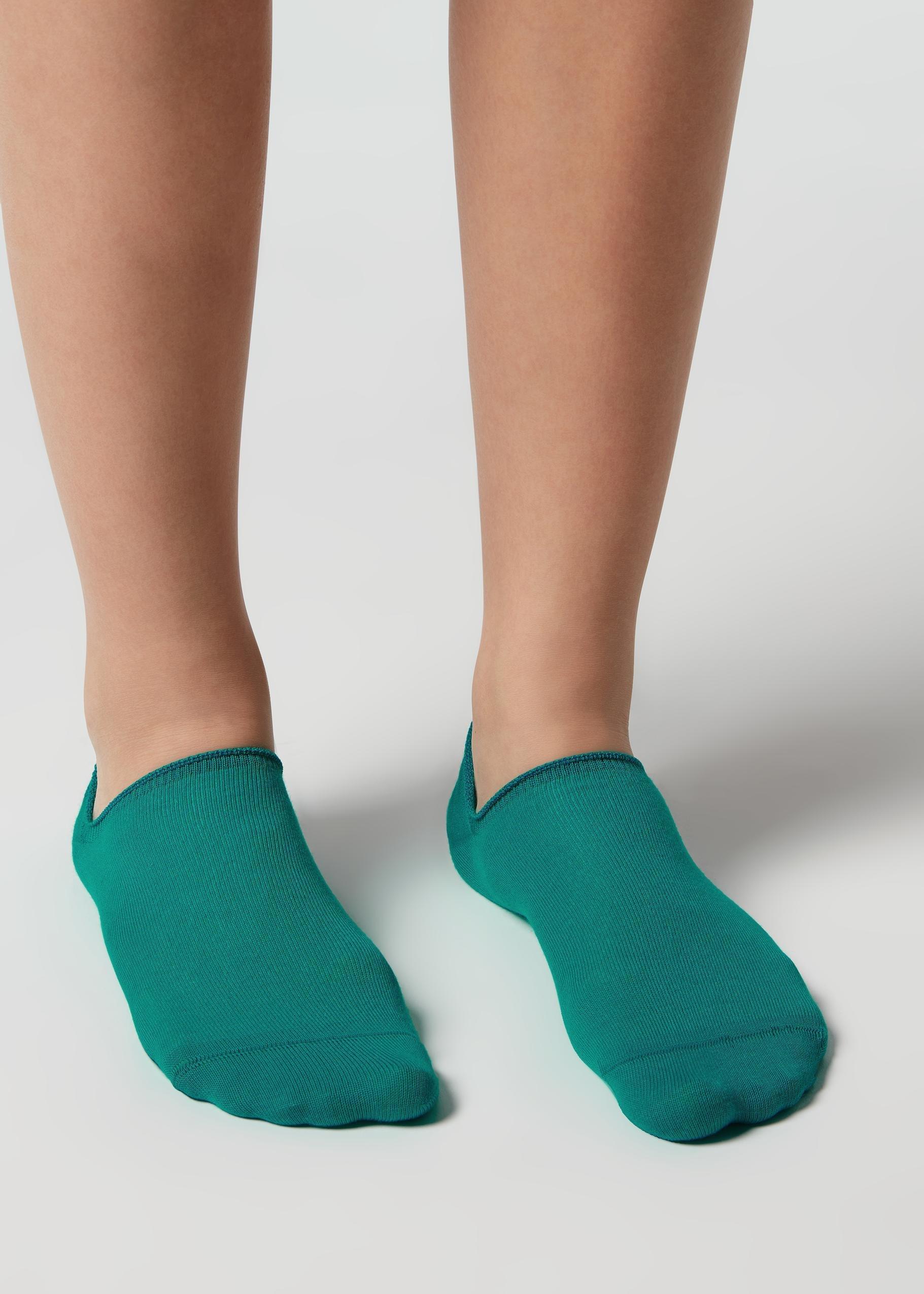 Green Cotton No-Show Socks, Unisex, 5501_989, large image number 0
