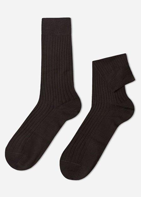 Brown Short Ribbed Lisle Socks, Men, , large image number 0