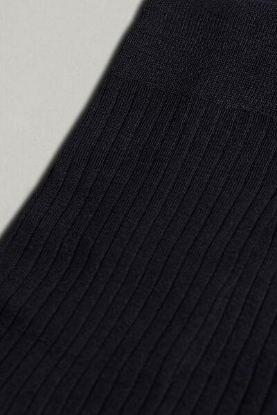 Blue Short Ribbed Lisle Socks, Men, , large image number 0