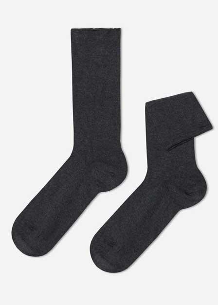 Charcoal Grey Blend Short Cuffed Cotton Socks, No Elastic - One-Size ,Men, 5501_020, large image number 0
