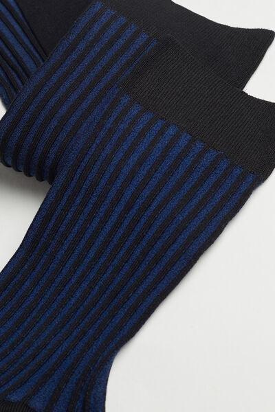 Bluette/Black Raised Rib Ribbed Lisle Thread Short Socks, , large image number 0