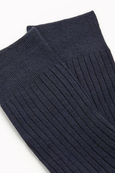 Blue Ribbed Cashmere Short Socks, , large image number 0