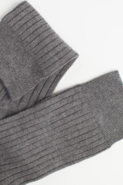 Grey Ribbed Cashmere Short Socks, , large image number 0
