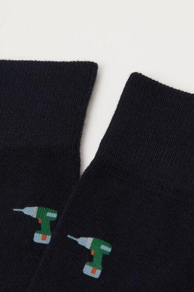 Navy Patterned Short Socks, 5501_348D, large image number 0
